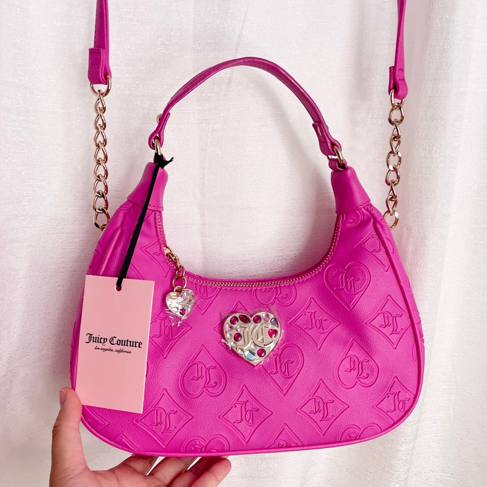 Juicy Couture Glitzed Out Hobo Bag Juicy Pink Embossed Heart Logo NWT